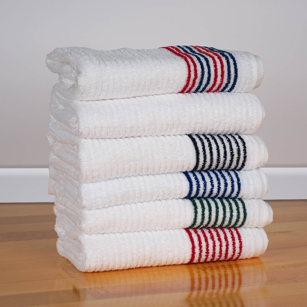 Caddy Towels, Super Gym Towels, White with Stripes - Wholesale Towel, Inc.